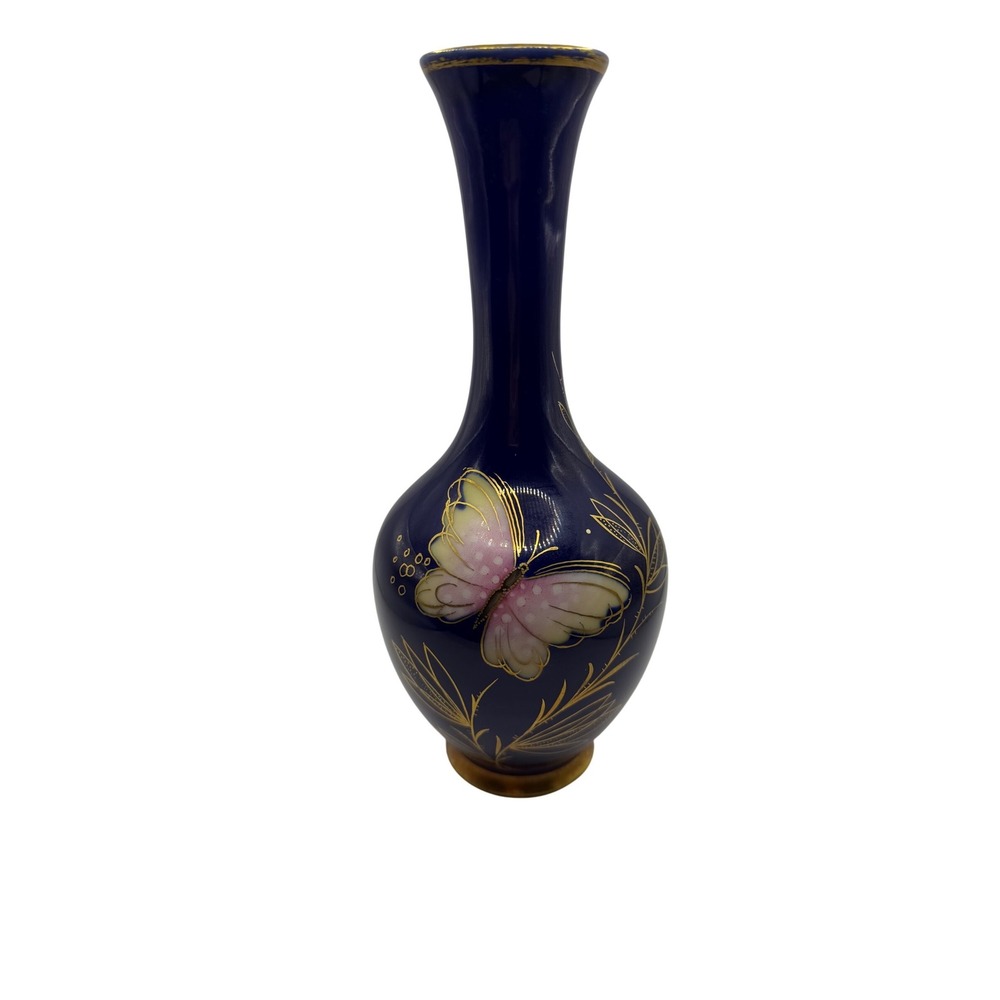 Schumann Arzberg Echt Cobalt Blue Butterfly Porcelain Bud Vase Gold Gilt Germany